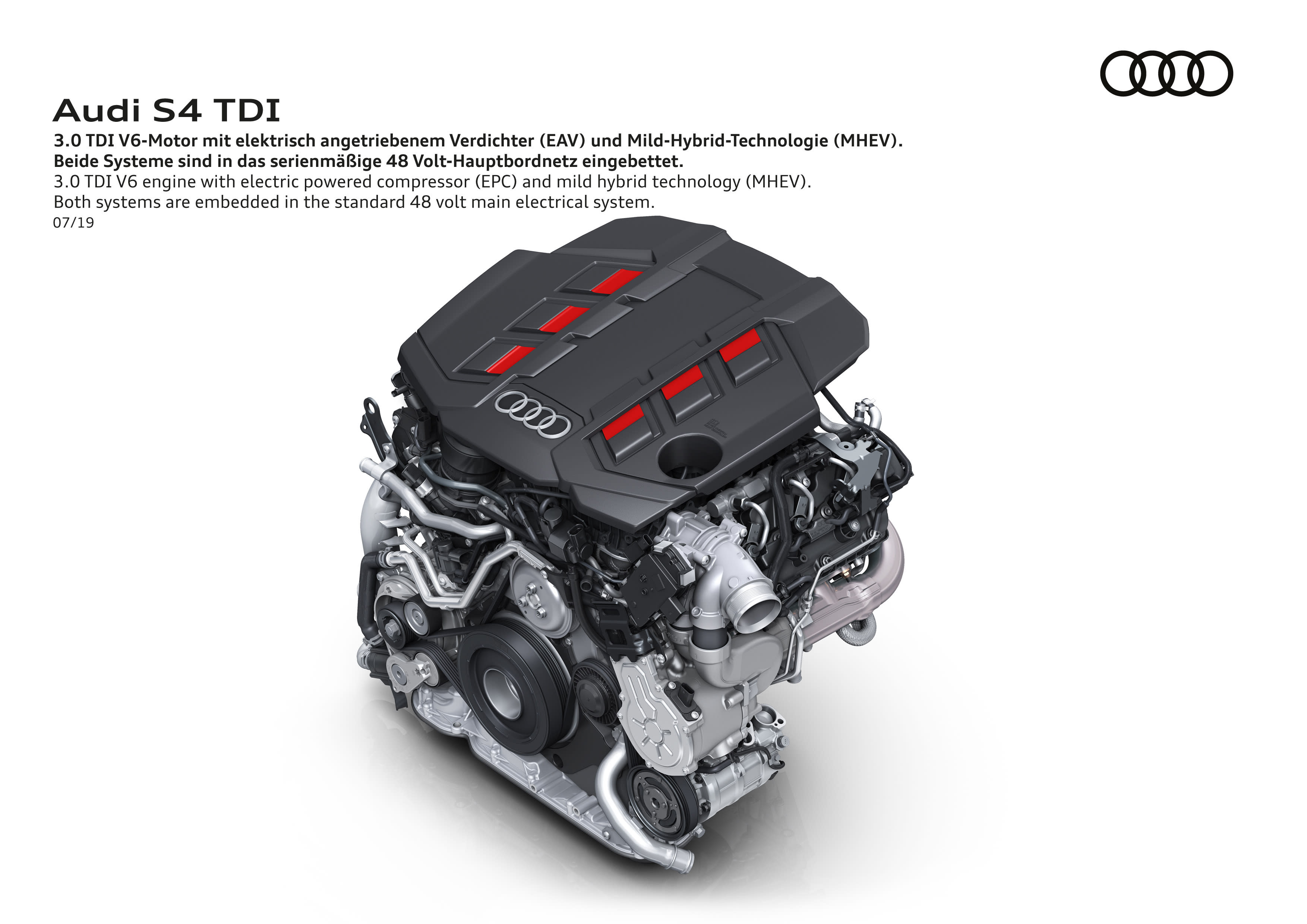3.0 TDI V6-Motor mit elektrisch angetriebnem Verdichter (EAV) und Mild-Hybrid-Technologie (MHEV).