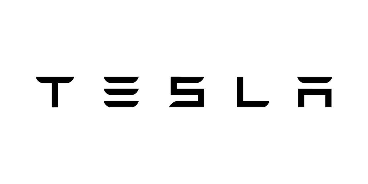 Tesla Logo Schrift auf Hintergrund weiß