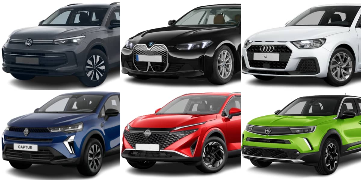 Sechs Autos in unterschiedlichen Farben