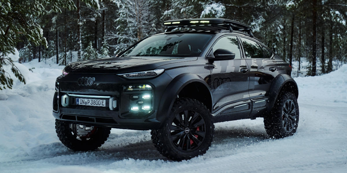Audi Q6 e-tron Offroad Concept im Schnee von vorne schräg