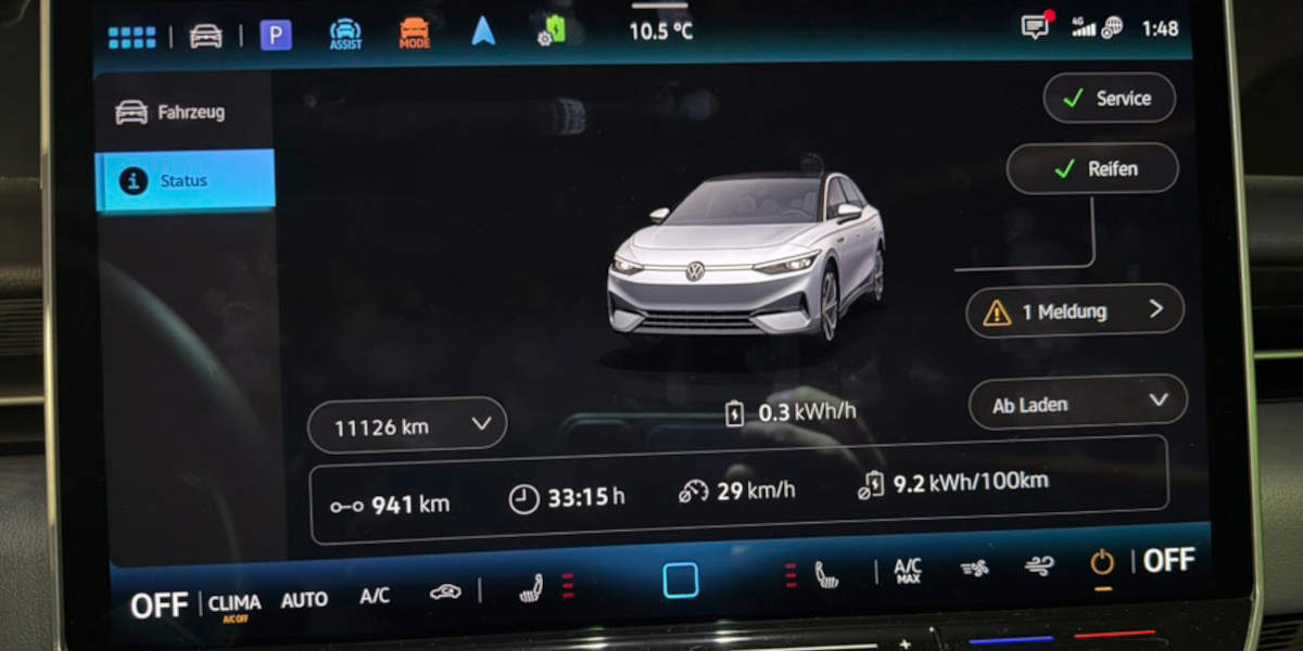 VW ID.7 Pro S Anzeige Display Reichweite