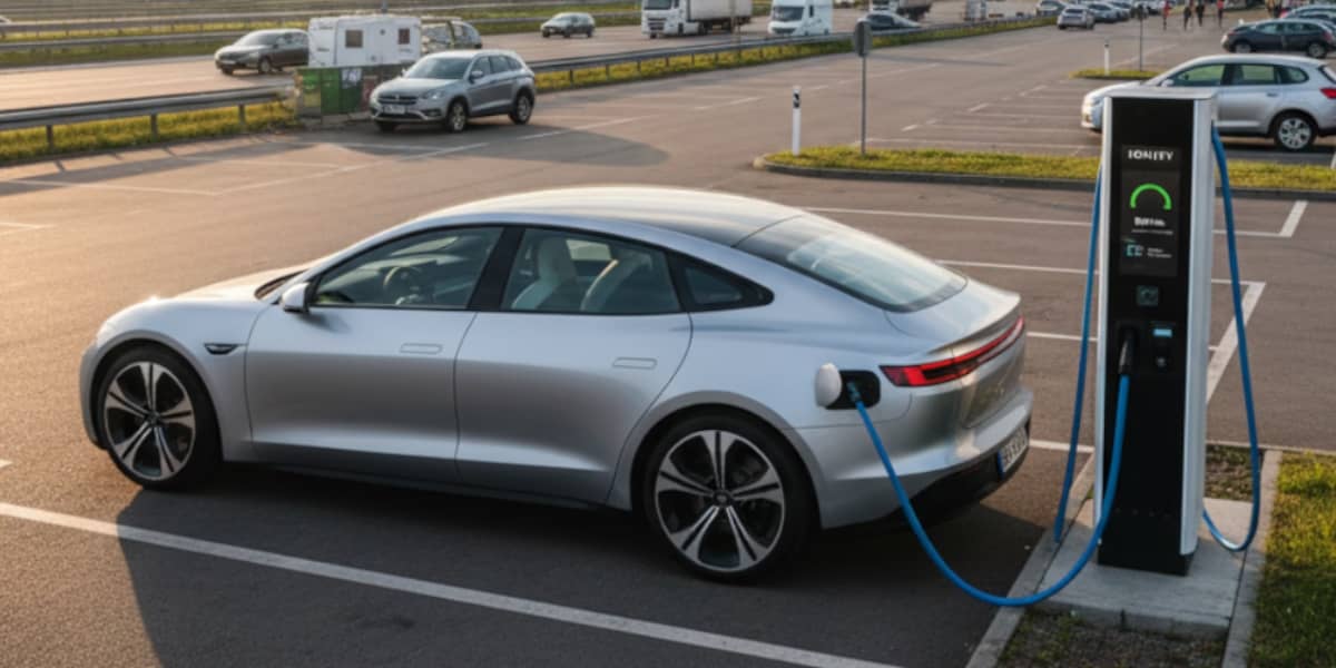E-Auto an Ladesäule an der Autobahn