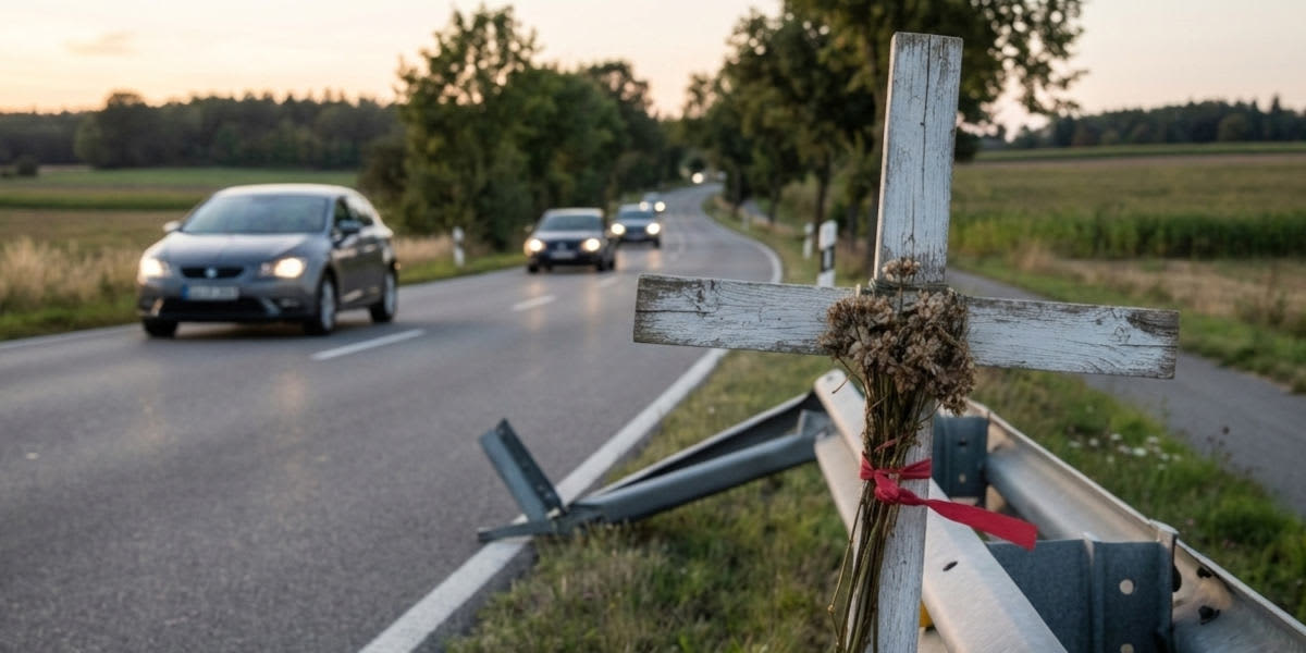 Toten-Kreuz am Rande einer Landstraße