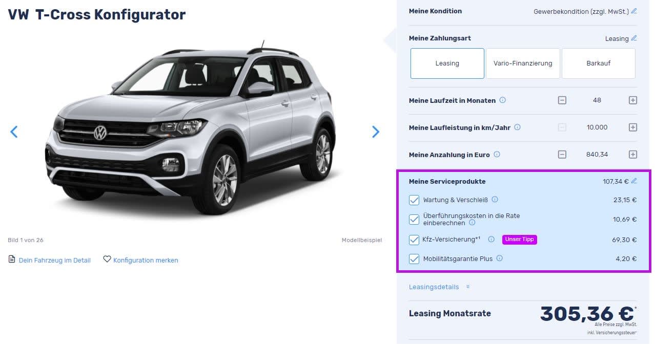 Screenshot Konfigurator All-Inclusive-Leasing