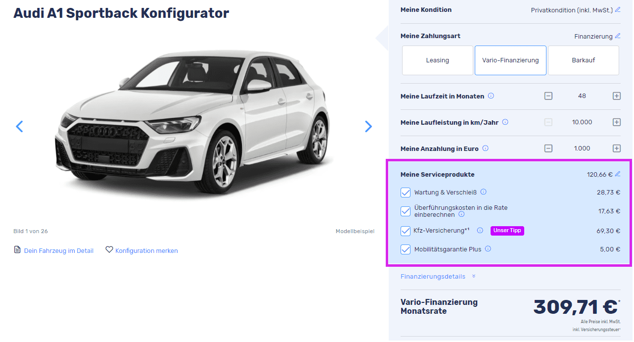 Das Audi-All-Inclusive-Leasing im Konfigurator auswählen | © MeinAuto.de