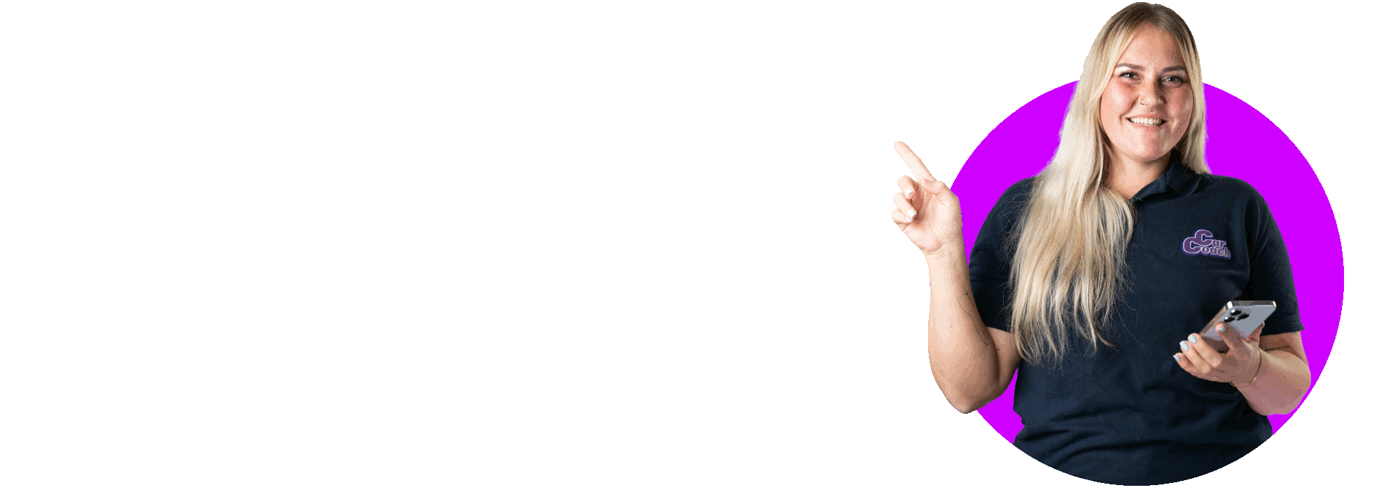 CarCoach Evelin Handy Finger zeigen links oben