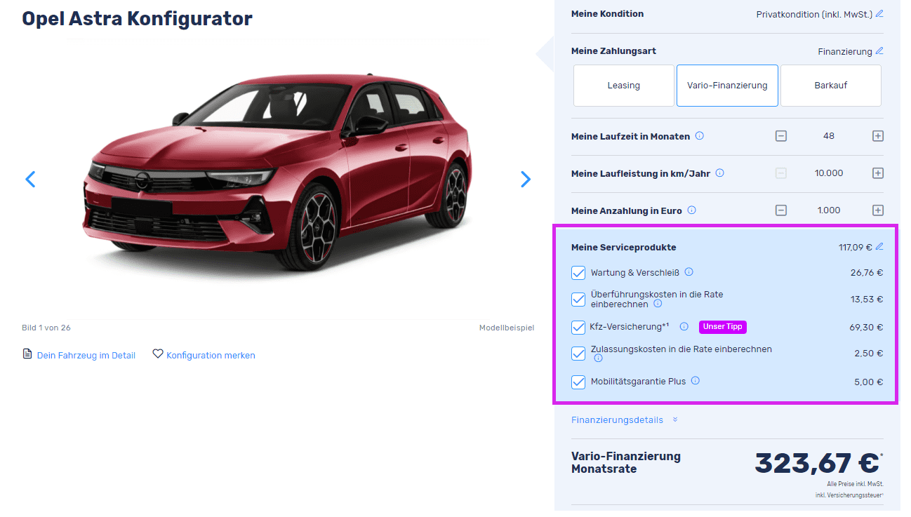 Das Opel All-Inclusive-Leasing im Konfigurator auswählen | © MeinAuto.de