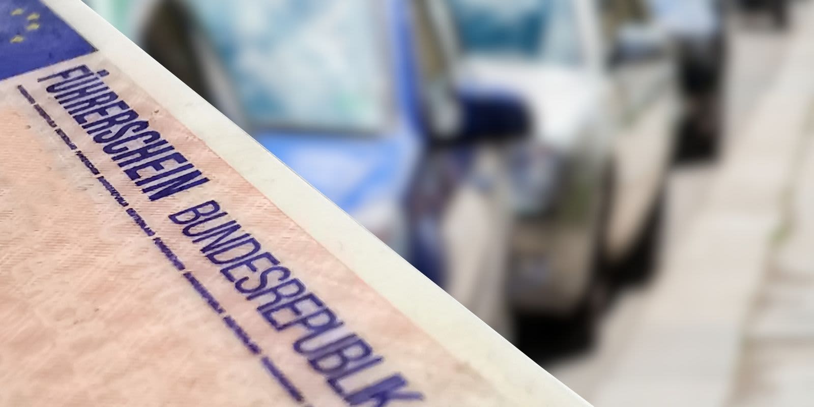 Führerschein Deutschland Autos im Hintergrund Zoom