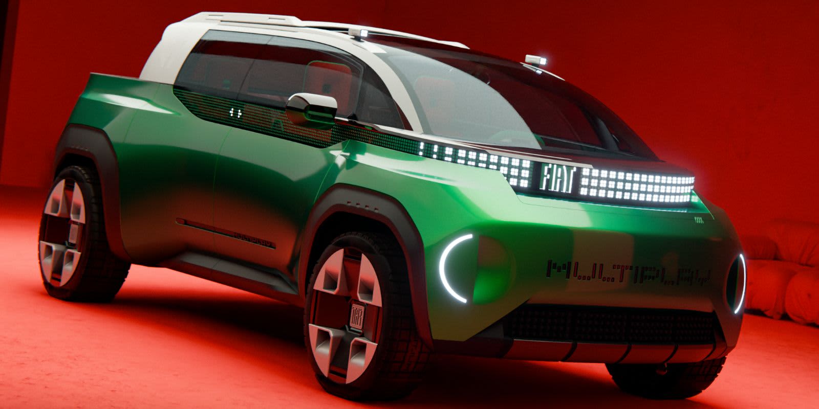 Grüner Fiat Multiplay Frontalansicht.