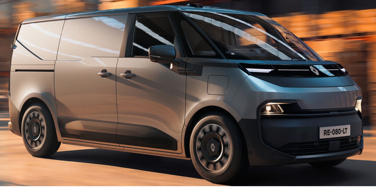 Grauer Renault Trafic E Tech Frontal.