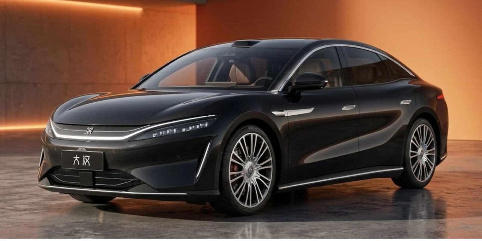 Schwarzer BYD De Han EV frontal. (KI-generiert)