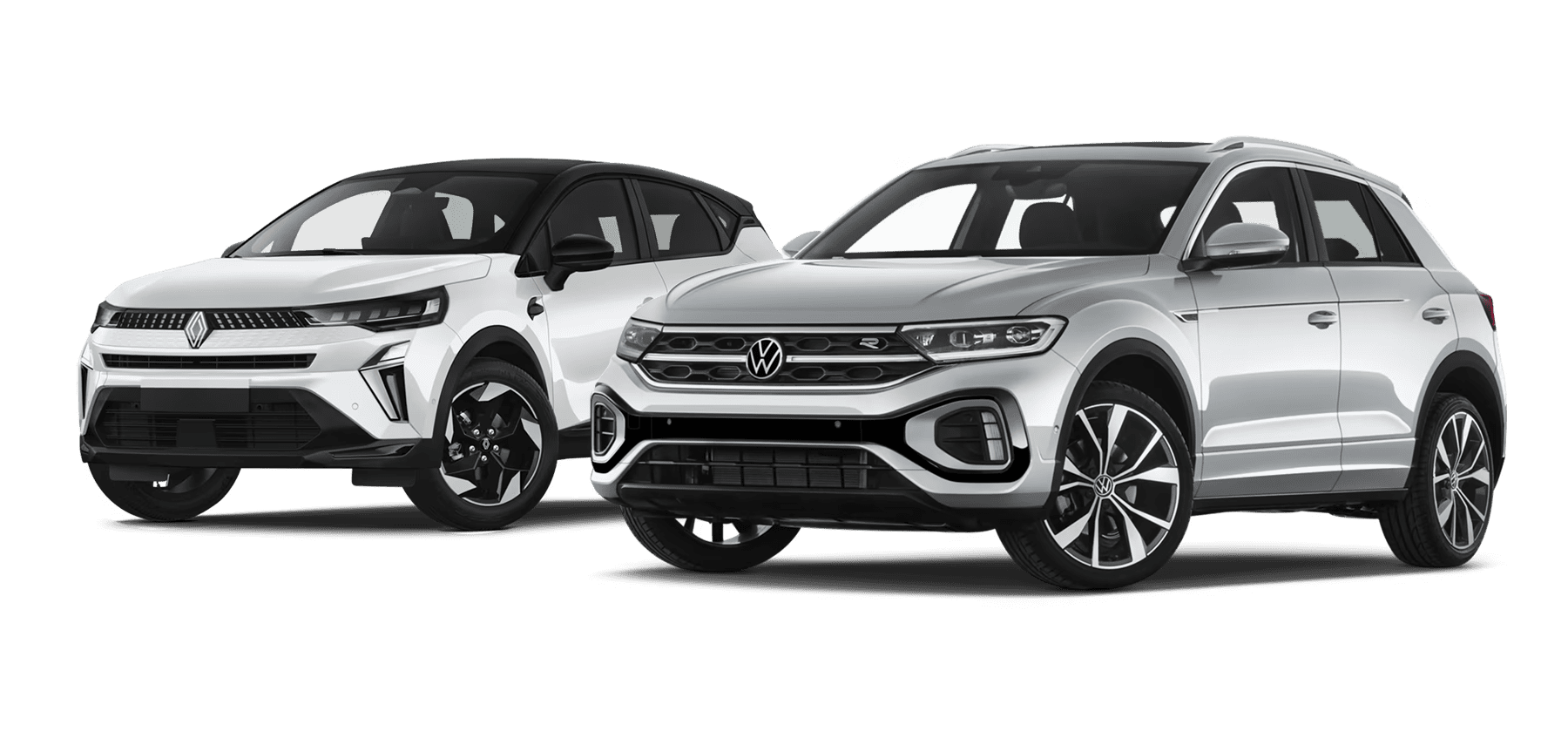 Zwei Autos nebeneinander: Renault- und VW-Modell