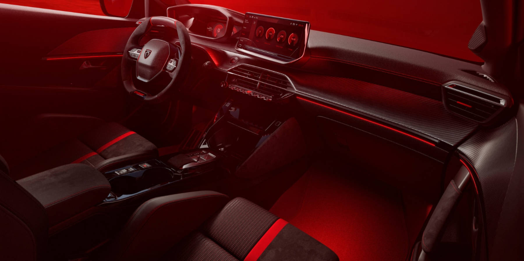 Peugeot e-208 GTi Innenraum Übersicht Cockpit seitlich