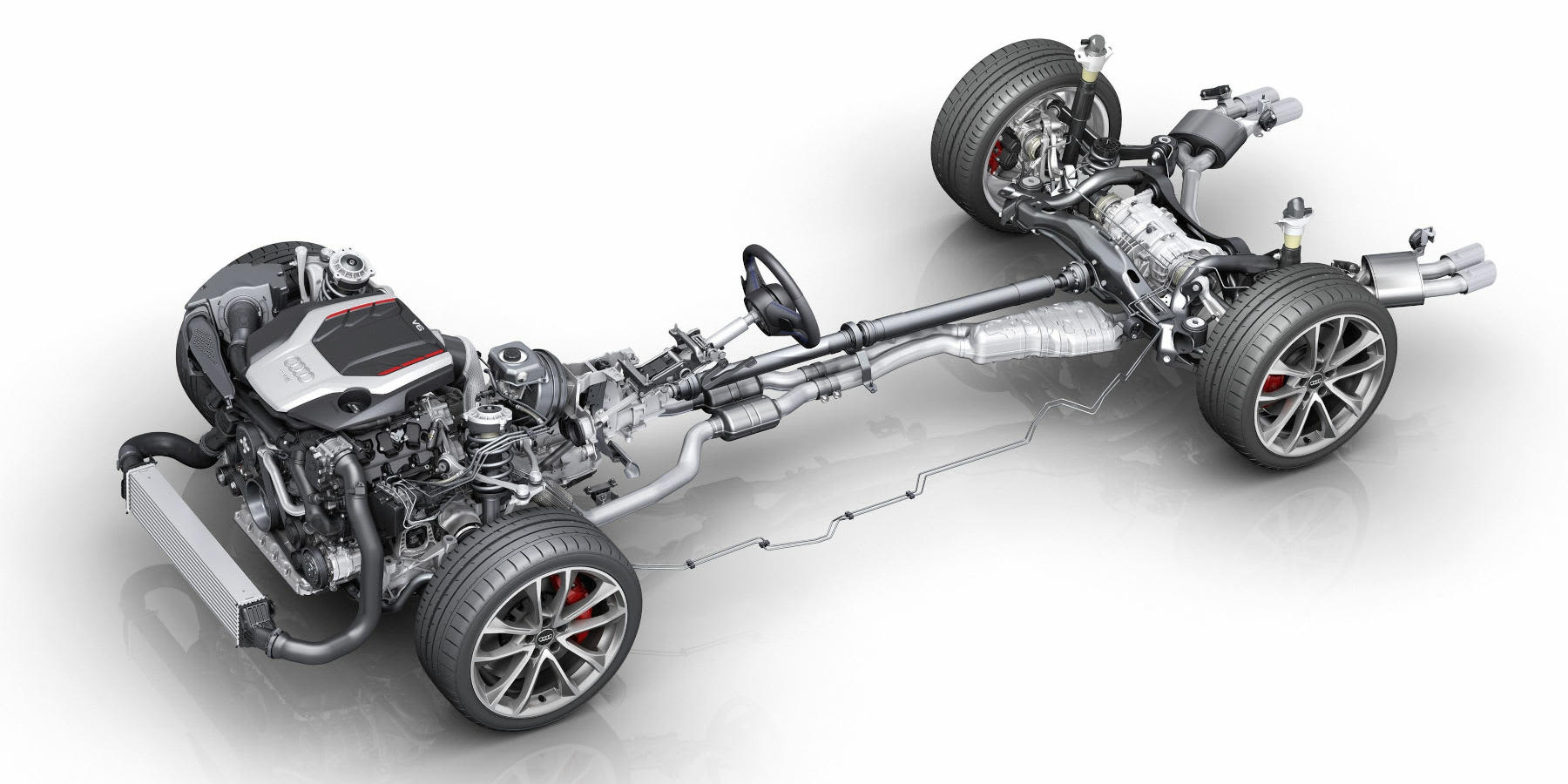 Technische Grafik: Audi S4 quattro-Antriebsstrang (2016)