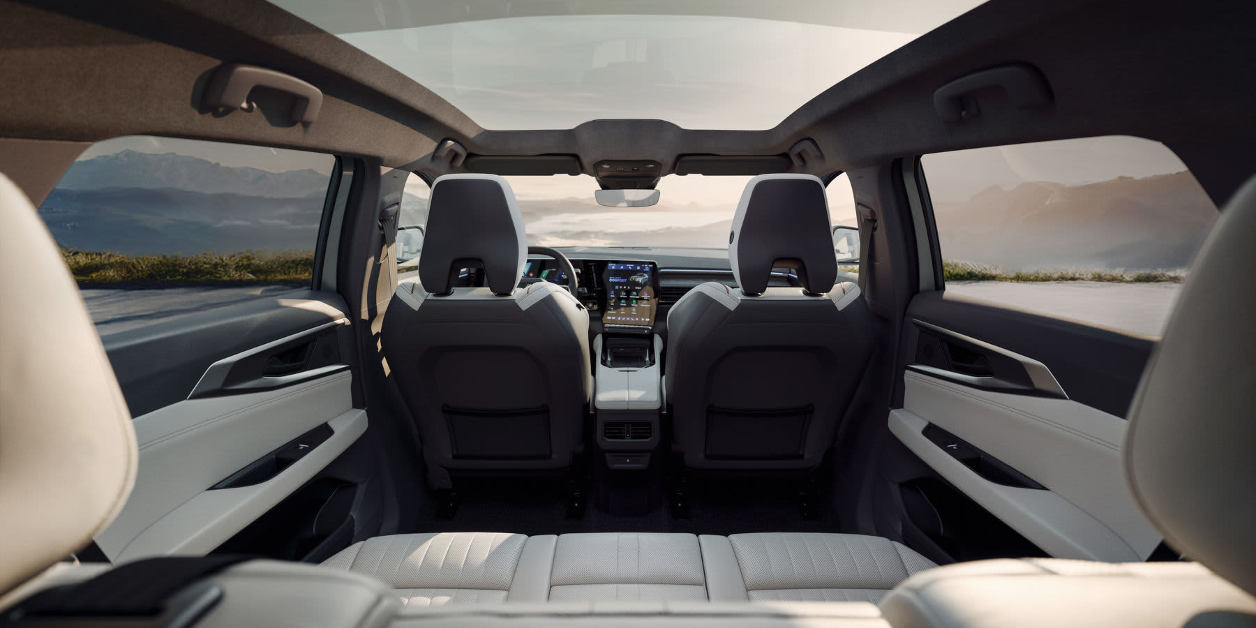 Renault Espace Hybrid 2025 Innenraum: Blick von der Rückbank nach vorne