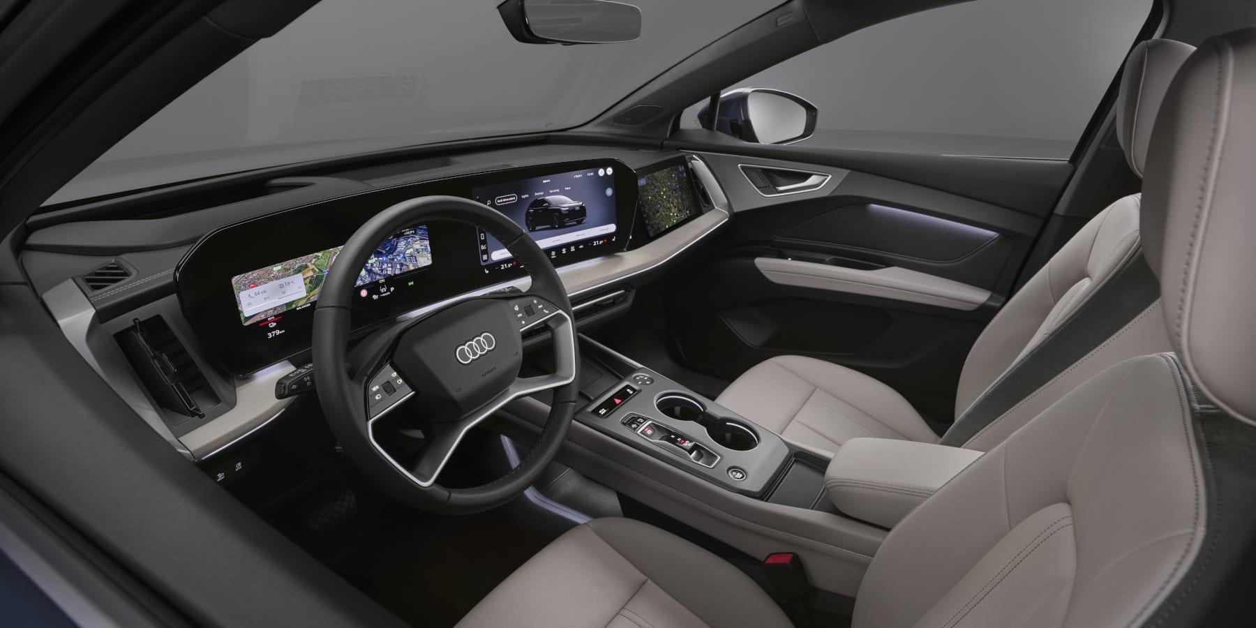 Audi Q4 e-tron Facelift 2026 Innenraum Cockpit. Blick durch die Fahrerseite.