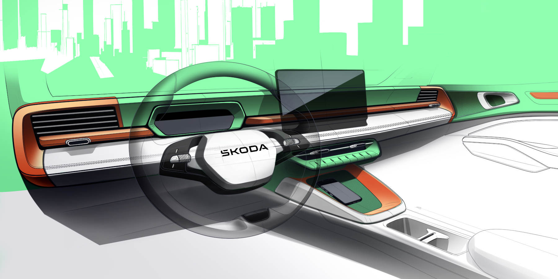 Skoda Epiq Skizze Innenraum Cockpit