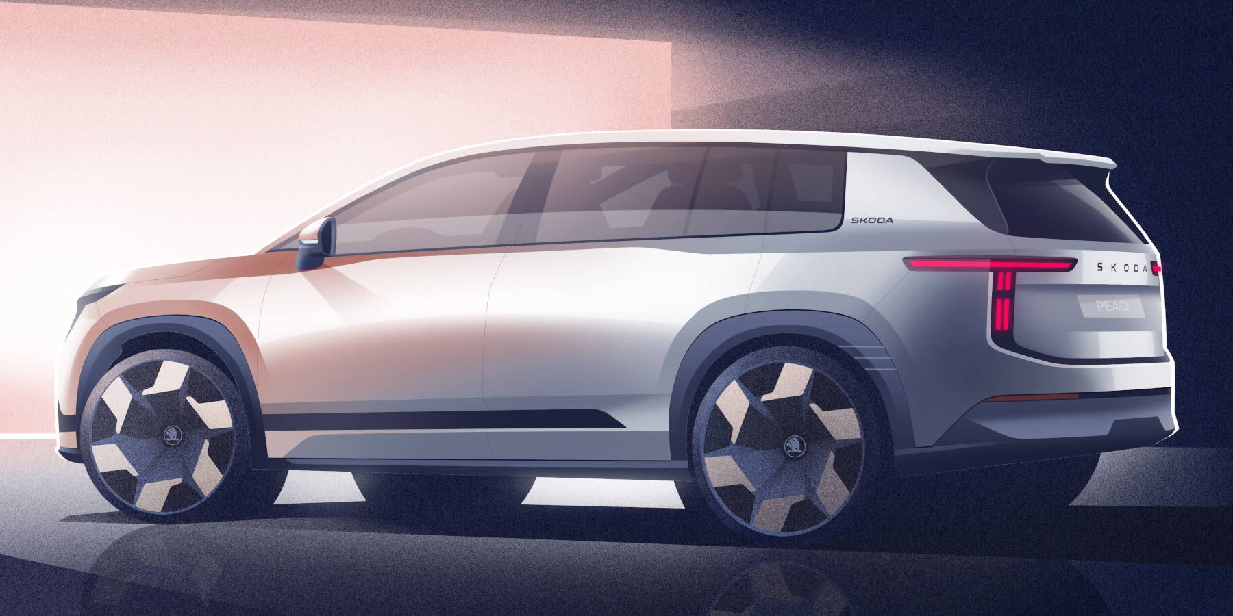 Skoda Peaq Skizze Teaser Heck seitliche Ansicht