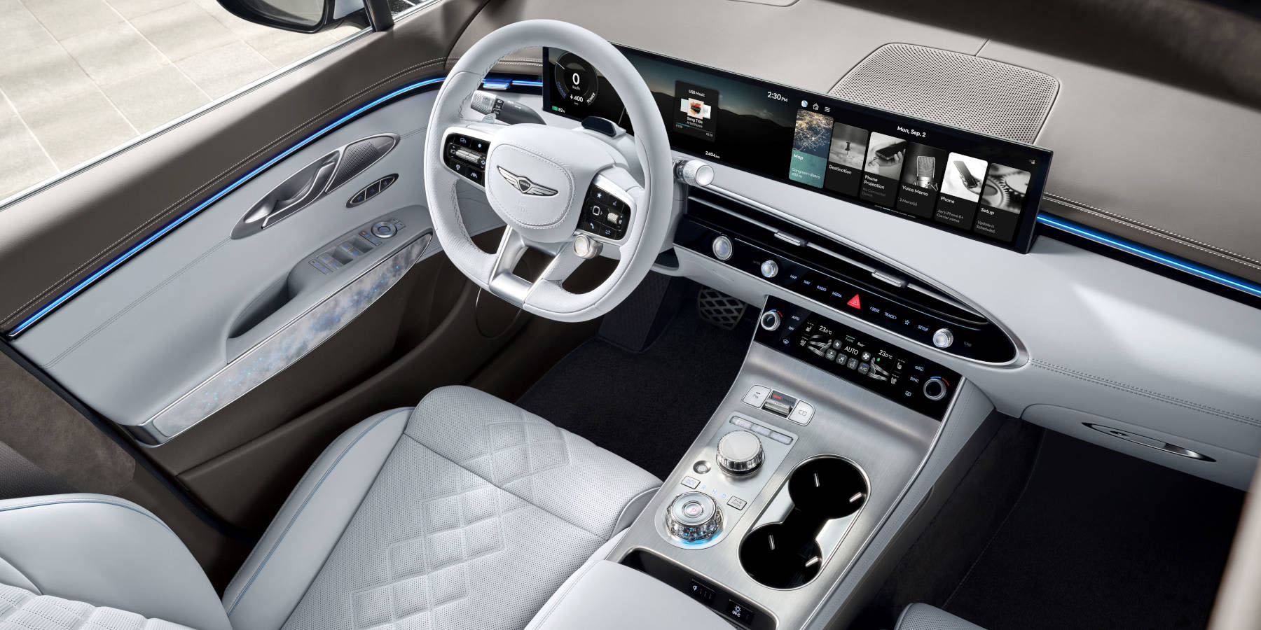 Genesis Electrified GV70 Innenraum Cockpit Vogelperspektive