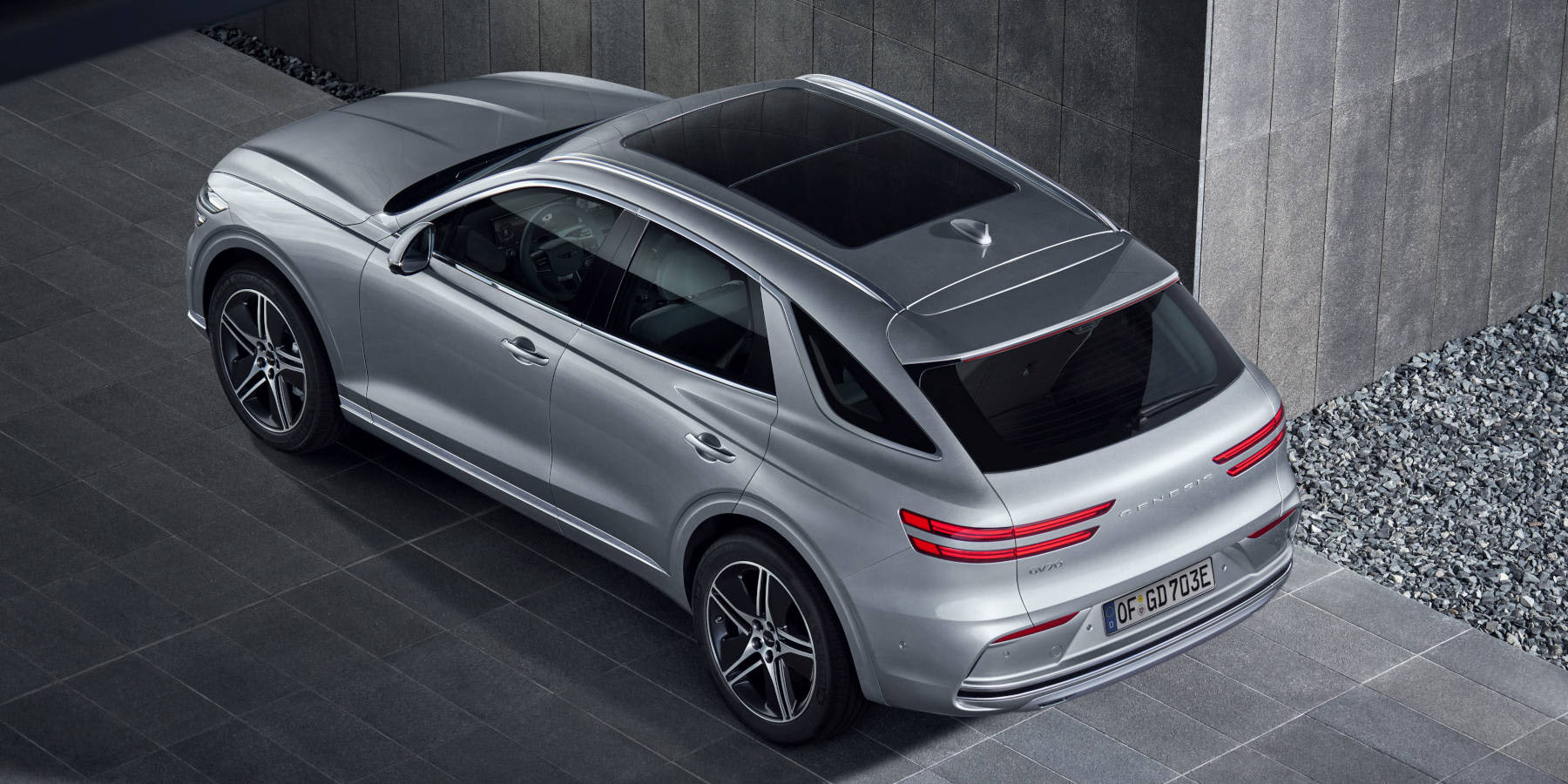 Genesis Electrified GV70 Heckseitlich Vogelperspektive