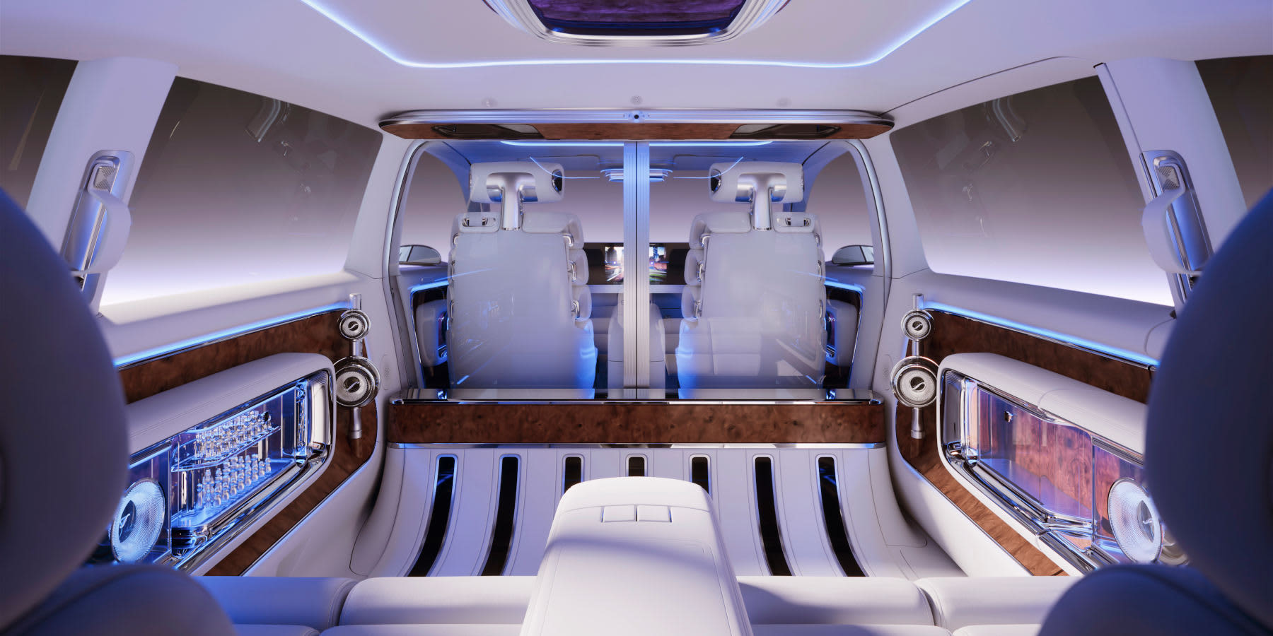 Mercedes-Benz Vision V Innenraum Rückbank Blick nach vorne