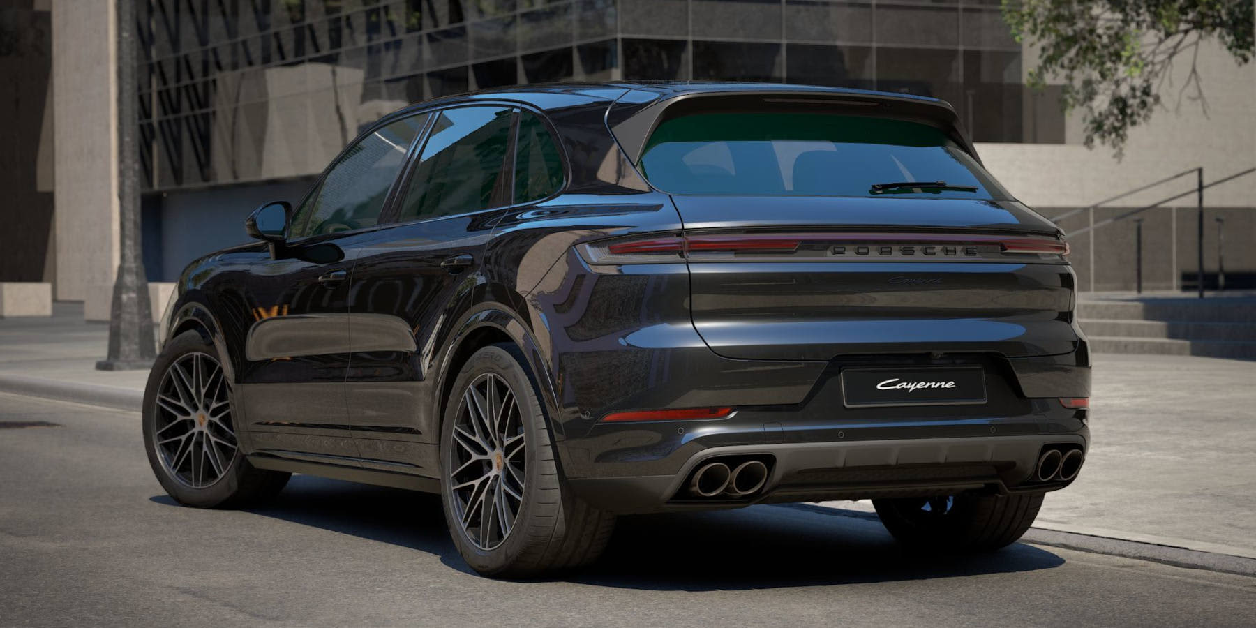 Porsche Cayenne Black Edition seitliche Heckansicht 