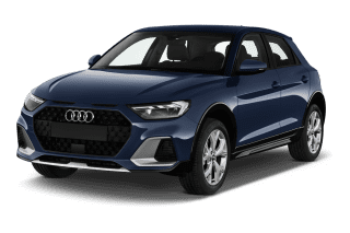 Schräge Frontansicht auf einen Audi A1 allstreet, freigestellt