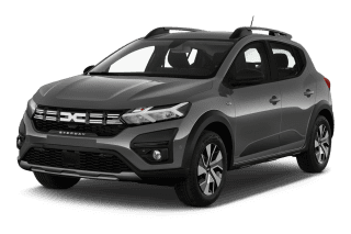 Schräge Frontansicht auf einen Dacia Sandero Stepway Essential, freigestellt