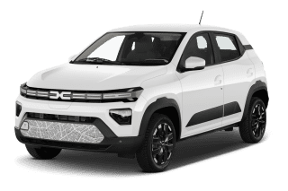 Schräge Frontansicht auf einen Dacia Spring Extreme, freigestellt