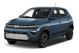 Schräge Frontansicht auf einen Dacia Spring Extreme, freigestellt