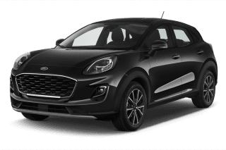 Schräge Frontansicht auf einen Ford Puma Titanium, freigestellt