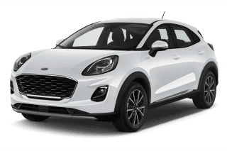 Schräge Frontansicht auf einen Ford Puma Titanium, freigestellt