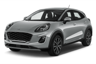 Schräge Frontansicht auf einen Ford Puma Titanium, freigestellt