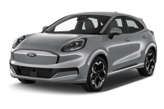 Schräge Frontansicht auf einen Ford Puma Gen-E Sound Edition, freigestellt