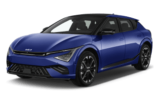 Schräge Frontansicht auf einen Kia EV6 GT, freigestellt