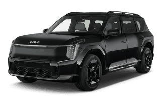 Schräge Frontansicht auf einen Kia EV9 GT-Line, freigestellt