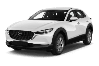 Schräge Frontansicht auf einen Mazda CX-30 Homura, freigestellt