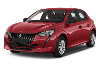 Schräge Frontansicht auf einen Peugeot 208 Allure, freigestellt