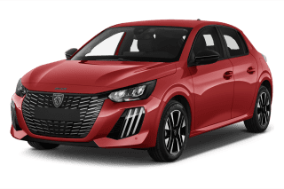 Schräge Frontansicht auf einen Peugeot 208 GT, freigestellt