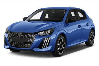 Schräge Frontansicht auf einen Peugeot 208 GT, freigestellt