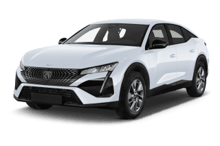 Schräge Frontansicht auf einen Peugeot 408 GT, freigestellt