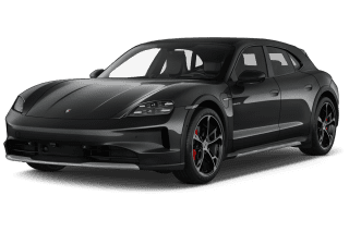 Schräge Frontansicht auf einen Porsche Taycan Turbo S, freigestellt