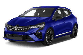 Schräge Frontansicht auf einen Renault Clio Techno, freigestellt