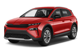 Schräge Frontansicht auf einen Skoda Elroq Sportline, freigestellt