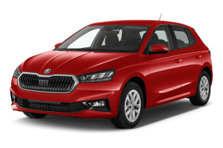 Schräge Frontansicht auf einen Skoda Fabia Selection, freigestellt