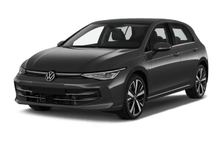 Schräge Frontansicht auf einen Volkswagen Golf Style, freigestellt