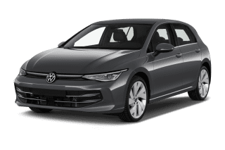 Schräge Frontansicht auf einen Volkswagen Golf Style, freigestellt