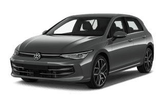 Schräge Frontansicht auf einen Volkswagen Golf Style, freigestellt