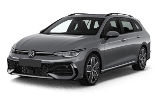 Schräge Frontansicht auf einen Volkswagen Golf Style, freigestellt