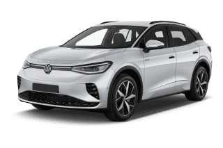 Schräge Frontansicht auf einen Volkswagen ID.4 GTX, freigestellt